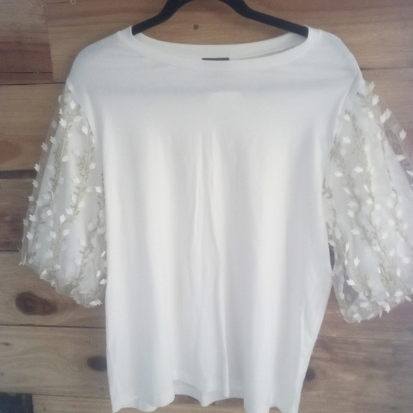 NEW W/TAG TOP white PUFFY GOLD FLORAL SLVE SOPHISTICATED, CLEAN, ROYALTY, 80'S - Picture 3 of 7